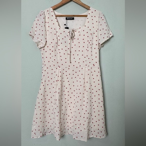 NWT Allegra K Dainty Heart Pattern Square Neck Short Sleeve Fit & Flare Dress‎ - Picture 6 of 10